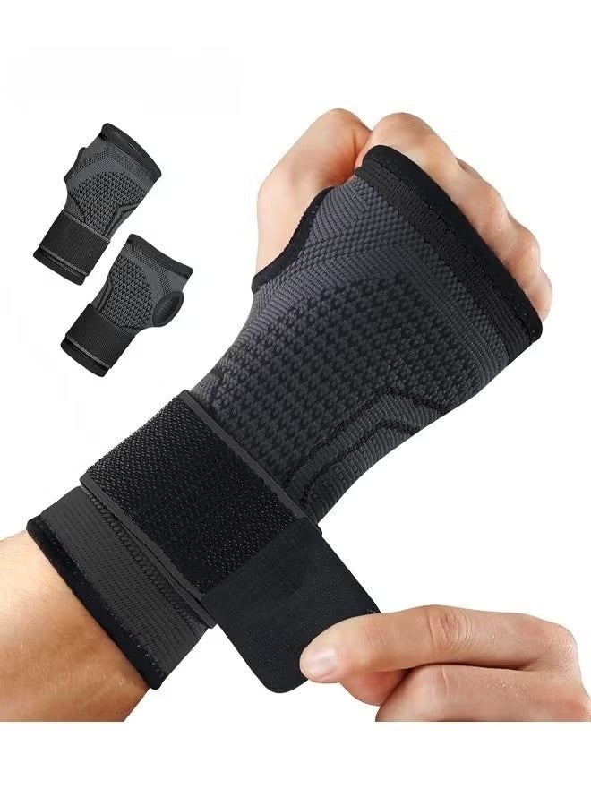 عبوة من قطعتين من أربطة المعصم، أكمام ضغط لليد مع أحزمة معصم قابلة للتعديل، دعم للياقة البدنية، رفع الأثقال، ركوب الدراجات الجبلية، التهاب الأوتار، متلازمة النفق الرسغي، تخفيف آلام التهاب المفاصل (أسود، كبير) - Image 1