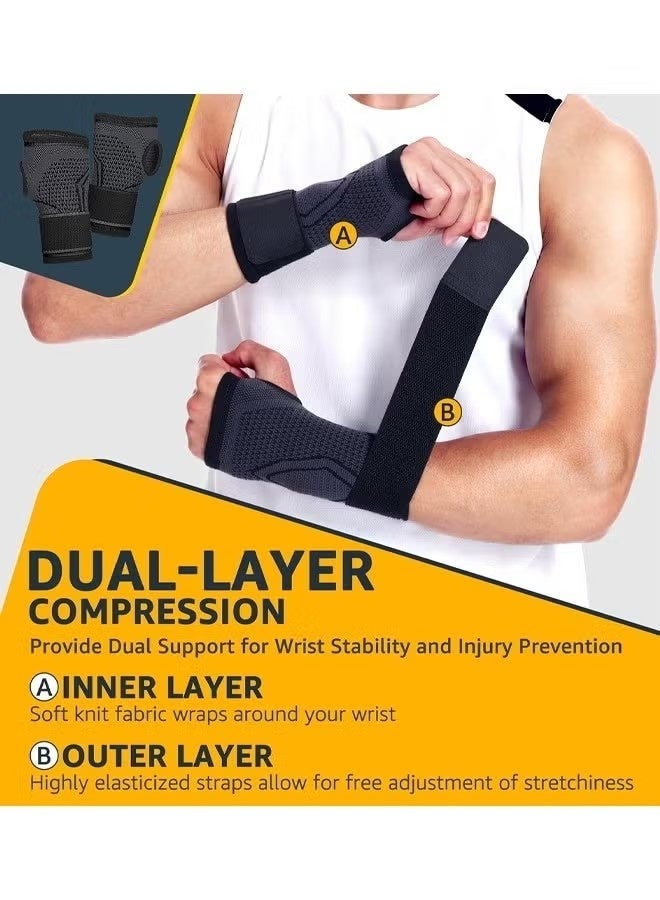 عبوة من قطعتين من أربطة المعصم، أكمام ضغط لليد مع أحزمة معصم قابلة للتعديل، دعم للياقة البدنية، رفع الأثقال، ركوب الدراجات الجبلية، التهاب الأوتار، متلازمة النفق الرسغي، تخفيف آلام التهاب المفاصل (أسود، كبير) - Image 3