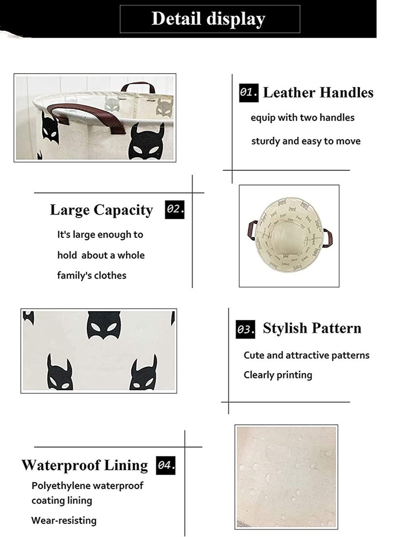SOLARAE Laundry Basket Canvas Fabric Collapsible Organizer Basket for Storage Bin Toy Bins Gift Baskets Bedroom Clothes Children Nursery Hamper Waterproof Large Storage baskets (Bat) - Image 4