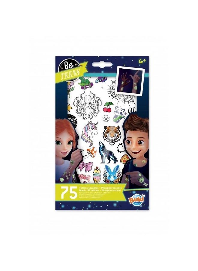 Buki Be Teens Glow-In-The-Dark Phosphorescent Wash-Off Tattoos Set (Pack Of 75) - Image 1