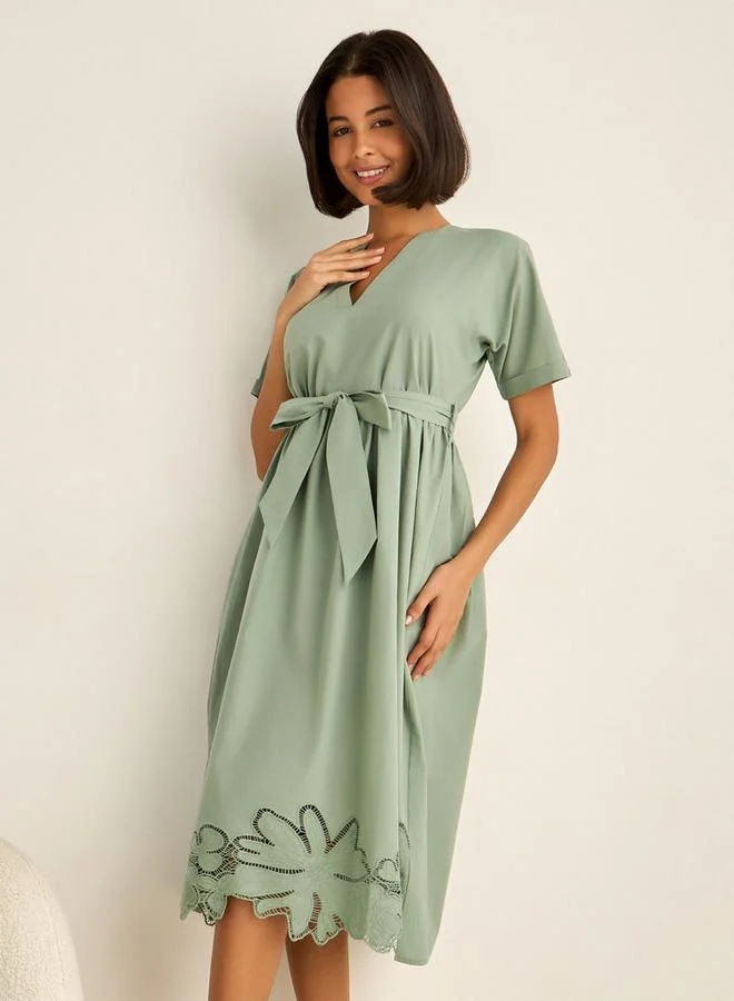 Splash FAV Short Sleeve Viscose Night Dress with a Tie-up Belt