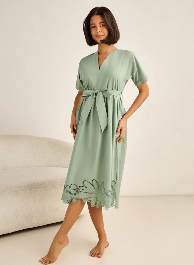Splash FAV Short Sleeve Viscose Night Dress with a Tie-up Belt