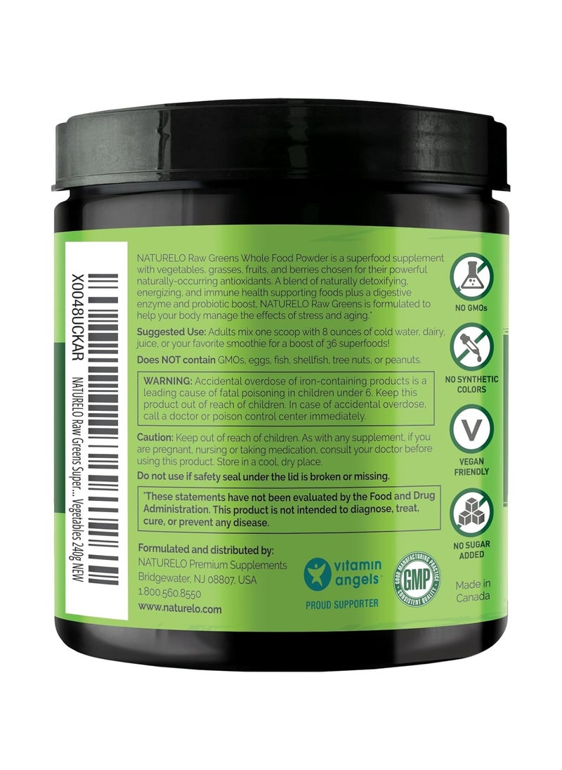 NATURELO Raw Greens Whole Food Powder - Unsweetened  -Support for Energy, Immunity, & Detox Dietary Supplement - 240g,(8.5 Oz)  - Image 2