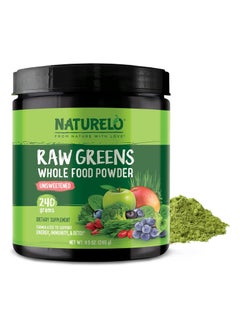 NATURELO Raw Greens Whole Food Powder - Unsweetened  -Support for Energy, Immunity, & Detox Dietary Supplement - 240g,(8.5 Oz)  - Image 1