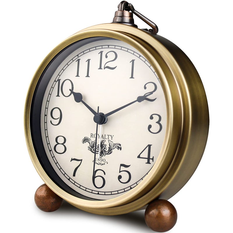 NEOTEND NEOTEND Gold Desk Alarm Clock for Bedroom Kids Modern Mantel Small Table Clock Desktop Farmhouse Tabletop Metal Battery Operated Clock for Bedside Living Room Office Silent 55 Inches Arabic