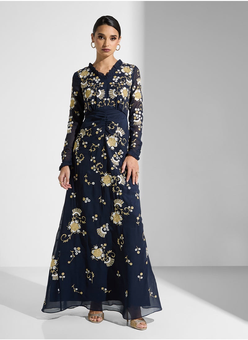 Frock and Frill Floral Embroidered Dress  - Image 1