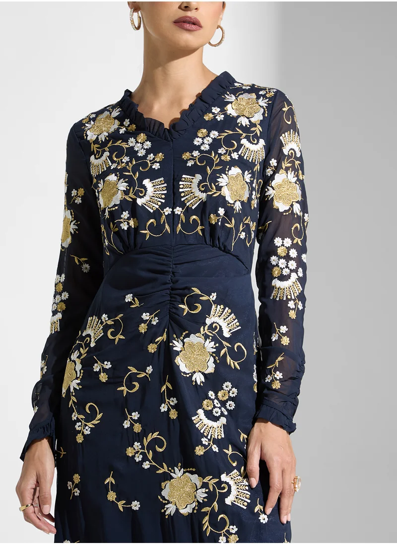 Frock and Frill Embellished V-Neck Dress