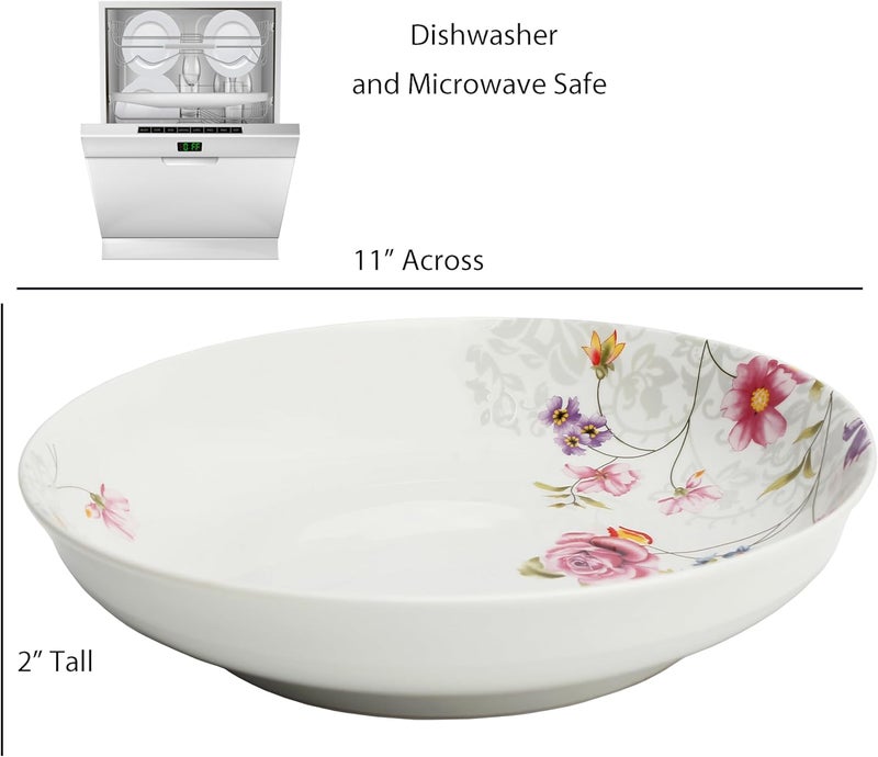 Lorren Home Trends 5 Piece Porcelain Pasta Set 1 Serving Bowl and 4 Individual Bowls Floral Design - Image 5