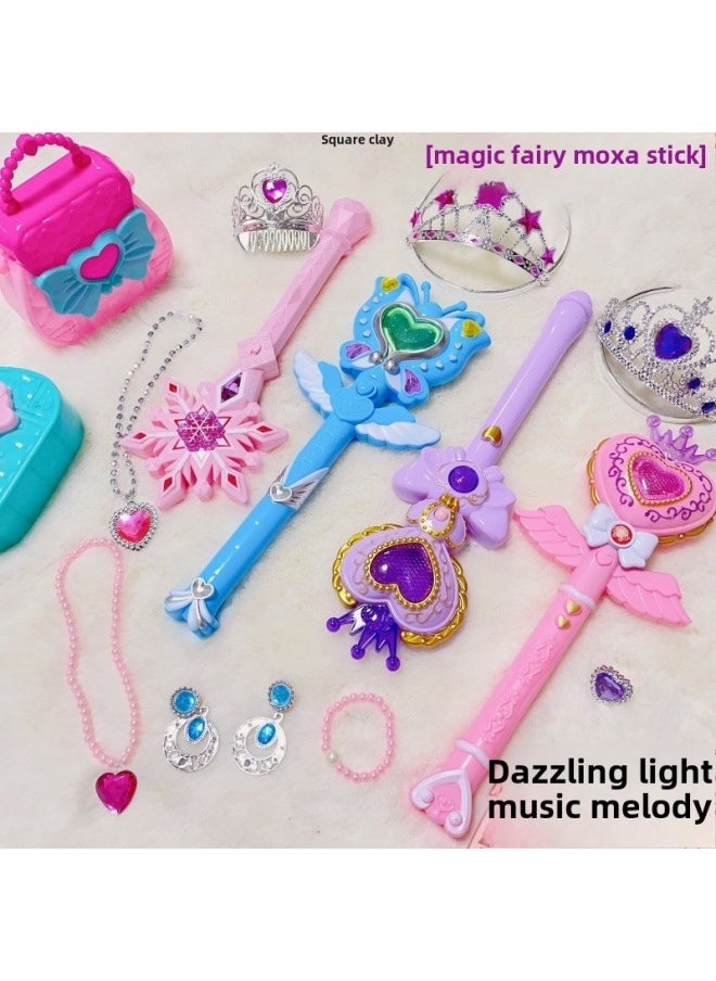 Generic - Children's Little Girl Toy Little Magic Fairy Luminous Flash Magic Wand Fairy Wand Transformation Magic Wand Birthday Wholesale-Color:Large Flesh Pink + Crown + Handbag [free Battery] - Image 1