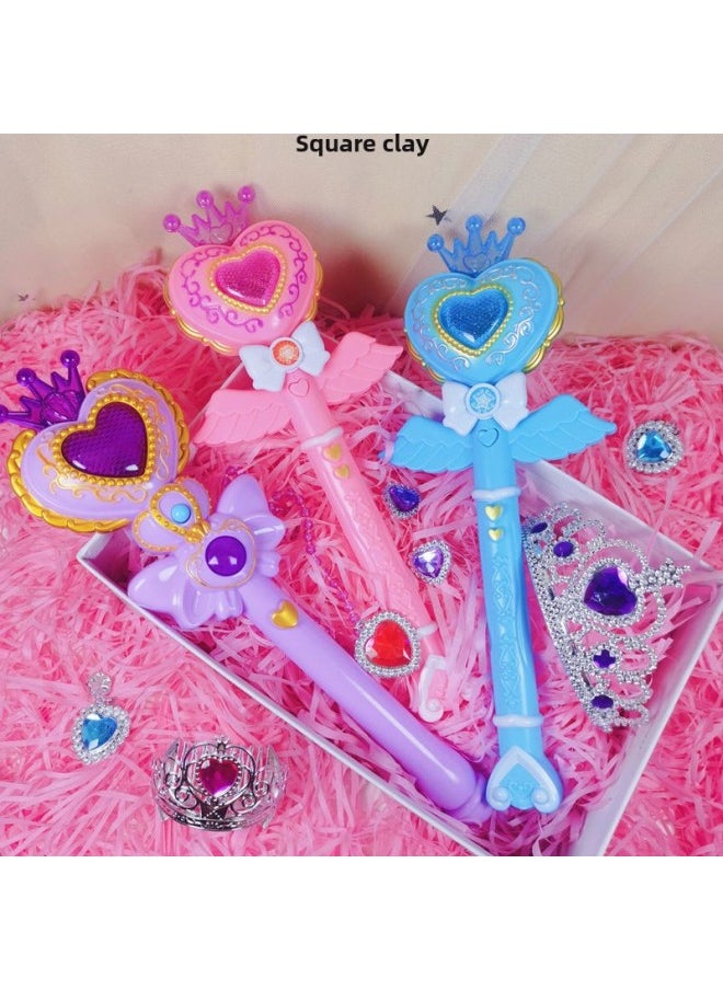 Generic - Children's Little Girl Toy Little Magic Fairy Luminous Flash Magic Wand Fairy Wand Transformation Magic Wand Birthday Wholesale-Color:Large Flesh Pink + Crown + Handbag [free Battery] - Image 1