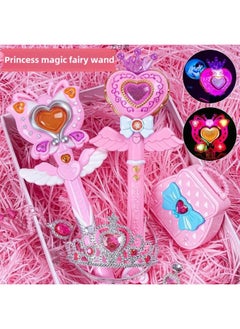 Generic Children's Little Girl Toy Little Magic Fairy Luminous Flash Magic Wand Fairy Wand Transformation Magic Wand Birthday Wholesale-Color:Large Flesh Pink + Crown + Handbag [free Battery]  - Image 3