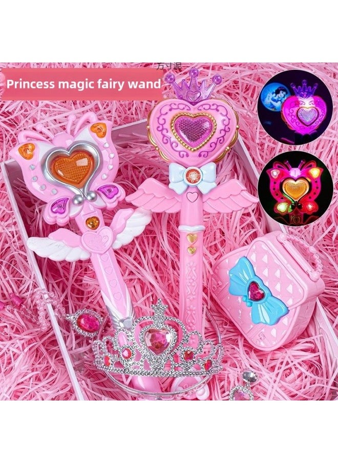 Generic - Children's Little Girl Toy Little Magic Fairy Luminous Flash Magic Wand Fairy Wand Transformation Magic Wand Birthday Wholesale-Color:Large Flesh Pink + Crown + Handbag [free Battery] - Image 1