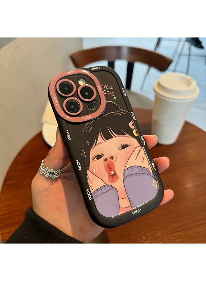Black Cute Girl Soft Bumper Phone Case For Iphone 16 Pro Stylish Protective Cover Ideal Gift For Boys And Girls - Image 1