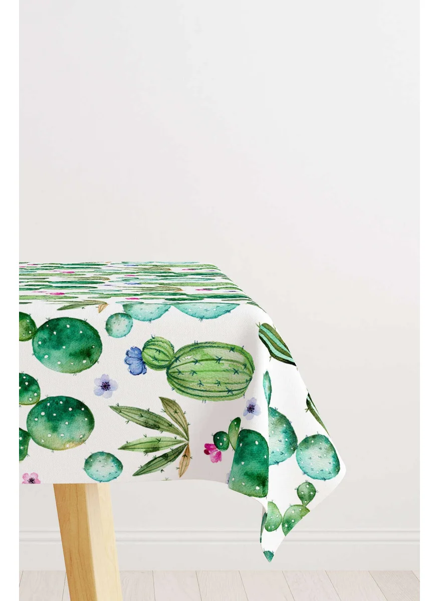 كانغو هوم Green and White Cactus Patterned Digital Printed Tablecloth OTYK489-MS