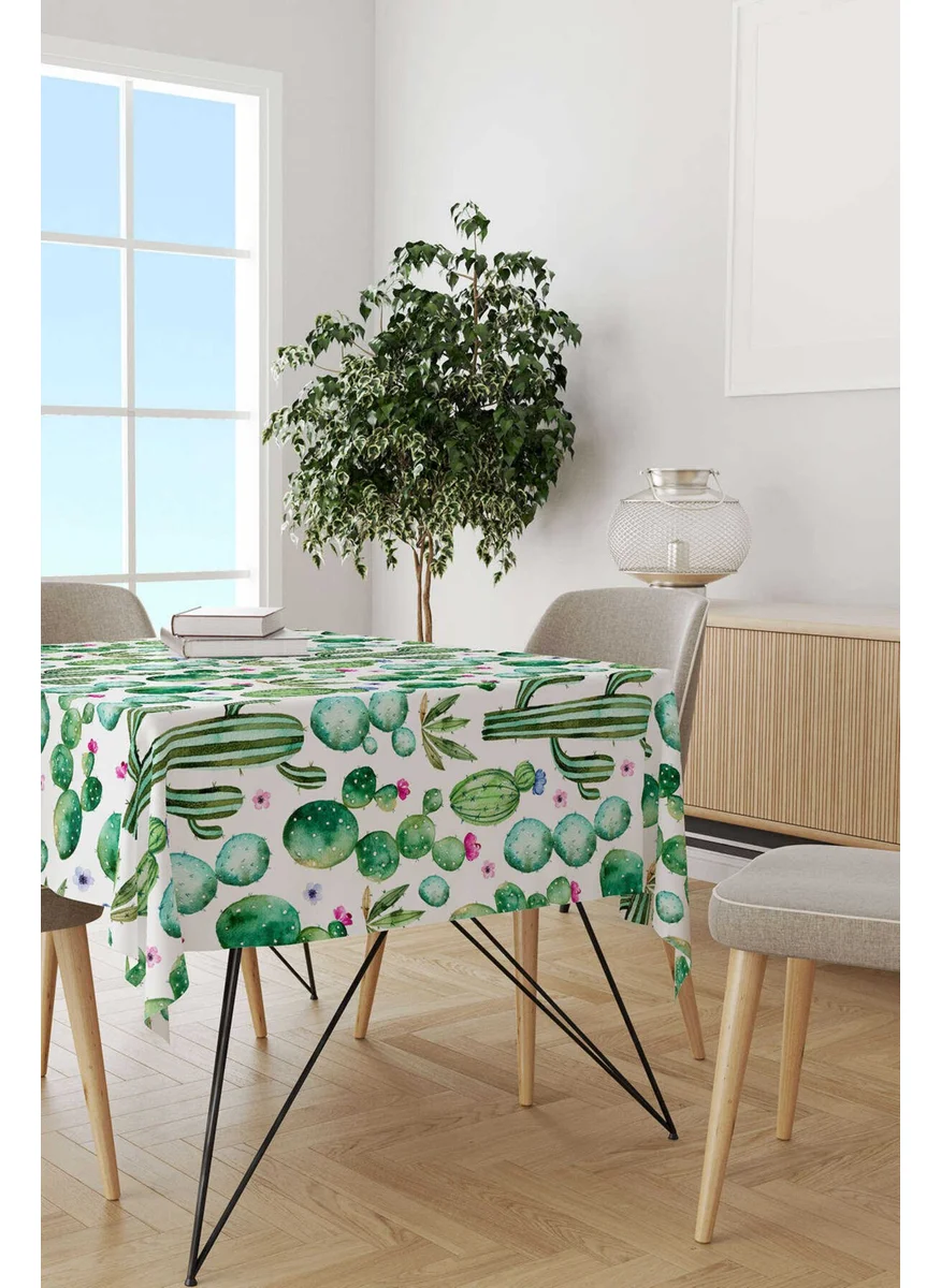 كانغو هوم Green and White Cactus Patterned Digital Printed Tablecloth OTYK489-MS