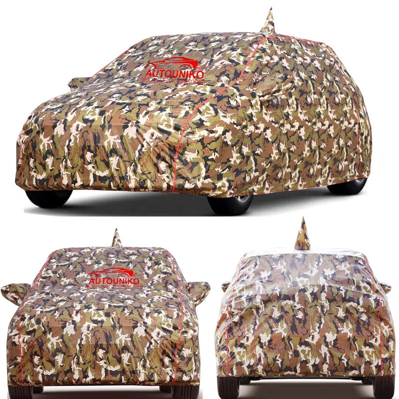 AUTOUNIKO Waterproof Car Body Cover for Maruti Suzuki Ertiga with Mirror and Antenna Pocket and Soft Cotton Lining (Full Bottom Elastic Triple Stitched) (Jungle Print with Red Piping) - Image 3