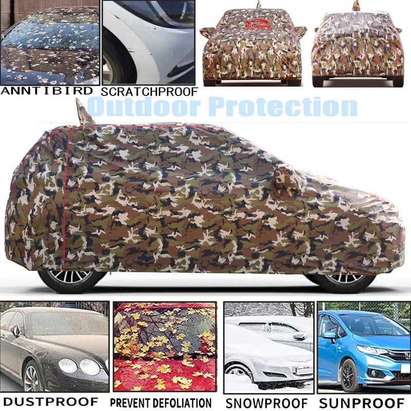 AUTOUNIKO Waterproof Car Body Cover for Maruti Suzuki Ertiga with Mirror and Antenna Pocket and Soft Cotton Lining (Full Bottom Elastic Triple Stitched) (Jungle Print with Red Piping) - Image 4