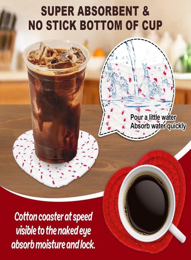 وولاين قواعد أكواب على شكل قلب من والين، مصنوعة يدويًا من القطن المضفر، باللونين الأحمر والأبيض، ماصة للماء، مع حامل، مثالية لحفلات عيد الأم، ديكور المنزل والمكتب، وهدايا الانتقال إلى منزل جديد، 4 قطع - Image 3