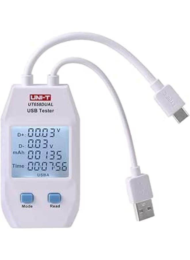 UNI-T USB Multi Tester, UT658 Dual USB Power Meter Current Voltage Tester Current and Voltage Monitor Digital Speed Test Speed Chargers, Cables, LCD Display with Data Storage