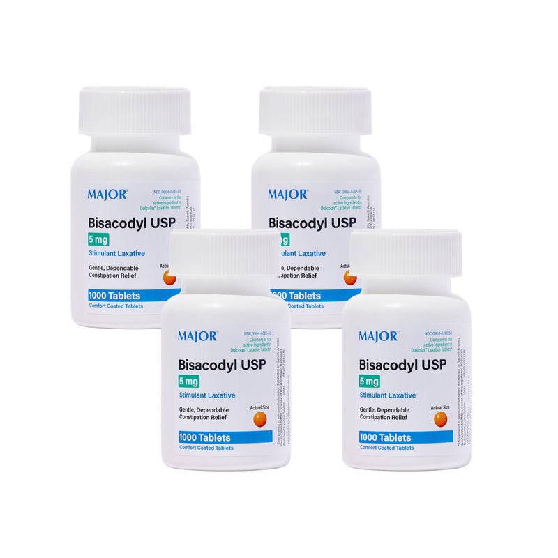 Major Pharmaceuticals MAJOR Bisacodyl 5 mg - Comfort Coated Stimulant Laxative for Gentle, Dependable, Constipation Relief - 1000 Tablets (4 Pack) - Image 1