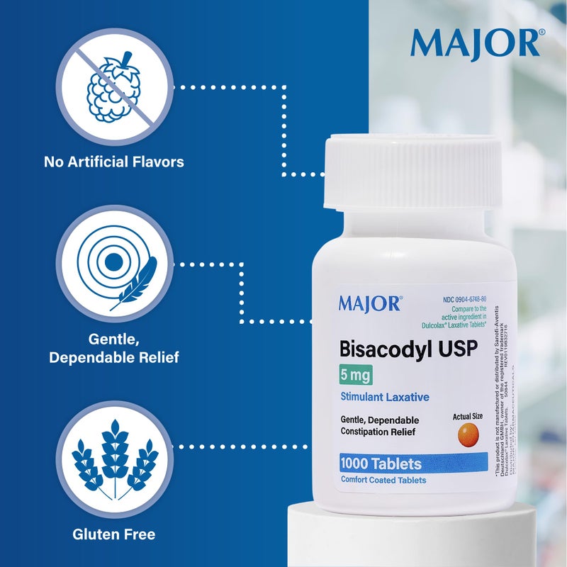 Major Pharmaceuticals MAJOR Bisacodyl 5 mg - Comfort Coated Stimulant Laxative for Gentle, Dependable, Constipation Relief - 1000 Tablets (4 Pack) - Image 4