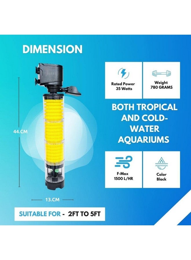 BURAQ Pets Transparent Long Internal Liquid Aquarium Filter, For Filteration, Equipped With Fan Based Cleaning System, Submersible Oxygen Pump With Filter Sponge Aquarium Filters For Fish Tank - Image 2