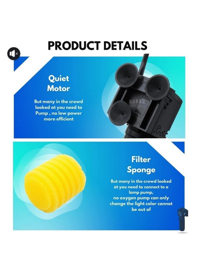BURAQ Pets Transparent Long Internal Liquid Aquarium Filter, For Filteration, Equipped With Fan Based Cleaning System, Submersible Oxygen Pump With Filter Sponge Aquarium Filters For Fish Tank - Image 4