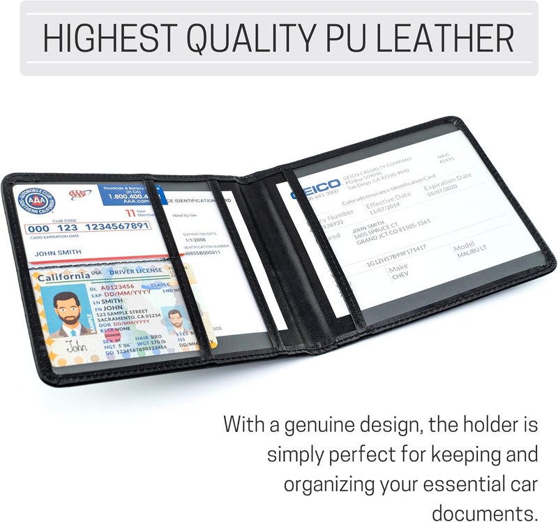 CANOPUS Car Registration and Insurance Holder - PU Leather Card Holder for Auto, SUV, Truck, and Motorcycle - Black - Image 2