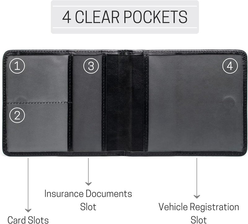 CANOPUS Car Registration and Insurance Holder - PU Leather Card Holder for Auto, SUV, Truck, and Motorcycle - Black - Image 3