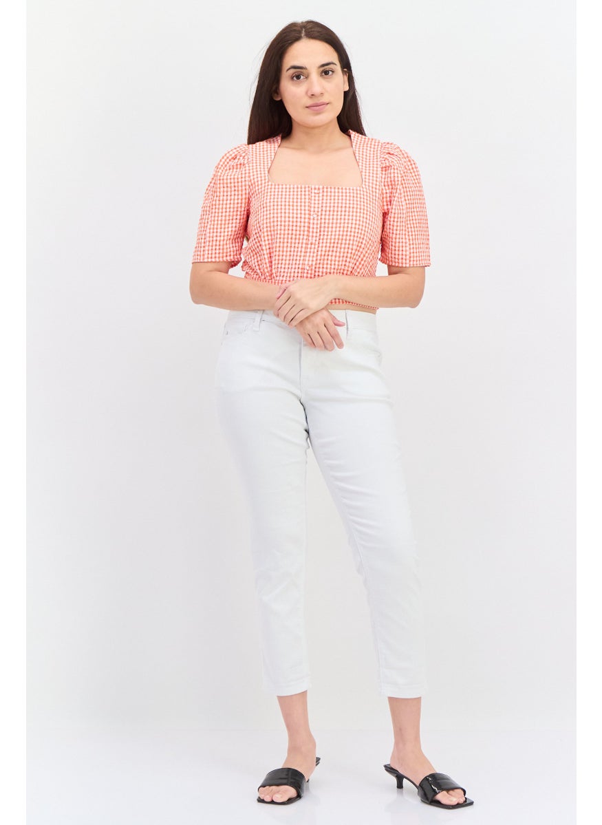 Women Square Neck Short Sleeves Gingham Blouse, Orange - pzsku/ZB269C68D652652310BC7Z/45/_/1738678524/10219b13-376d-44e7-8750-0b6dc13d3a12