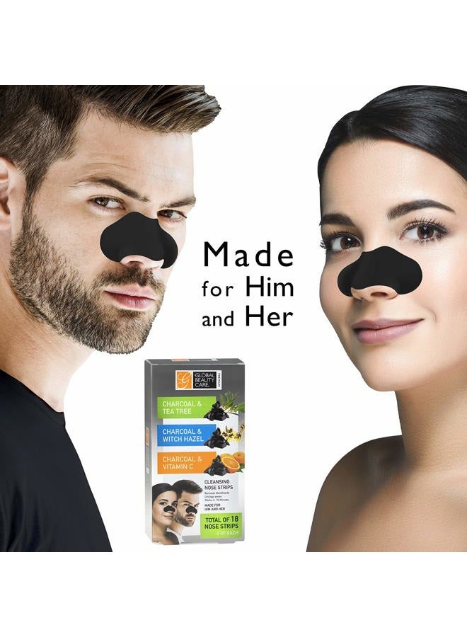 Global Beauty Care Premium 18 Nose Cleansing Strips VARIETY PACK Charcoal with Tea Tree, Witch Hazel, & Vitamin C For Blackheads Removal Strips - 18 Ct - Image 3