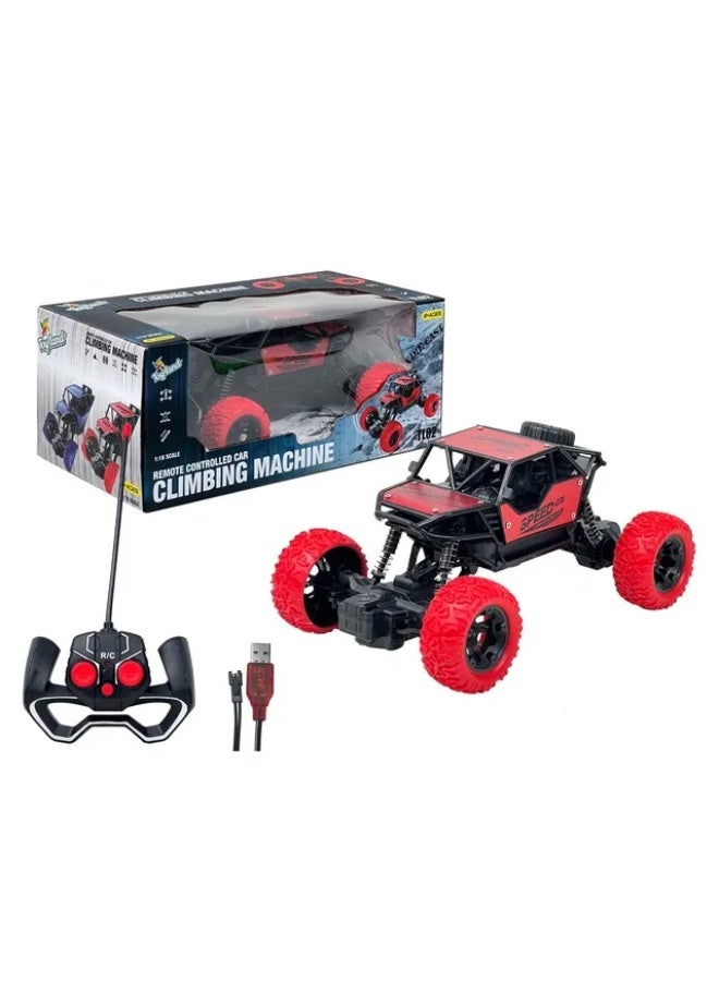 DAT RC Rock Crawler Climbing Machine Car 1:18 Scale Die-Cast 4WD Off-Road Remote Control Toy for Kids Ages 8+ – Red