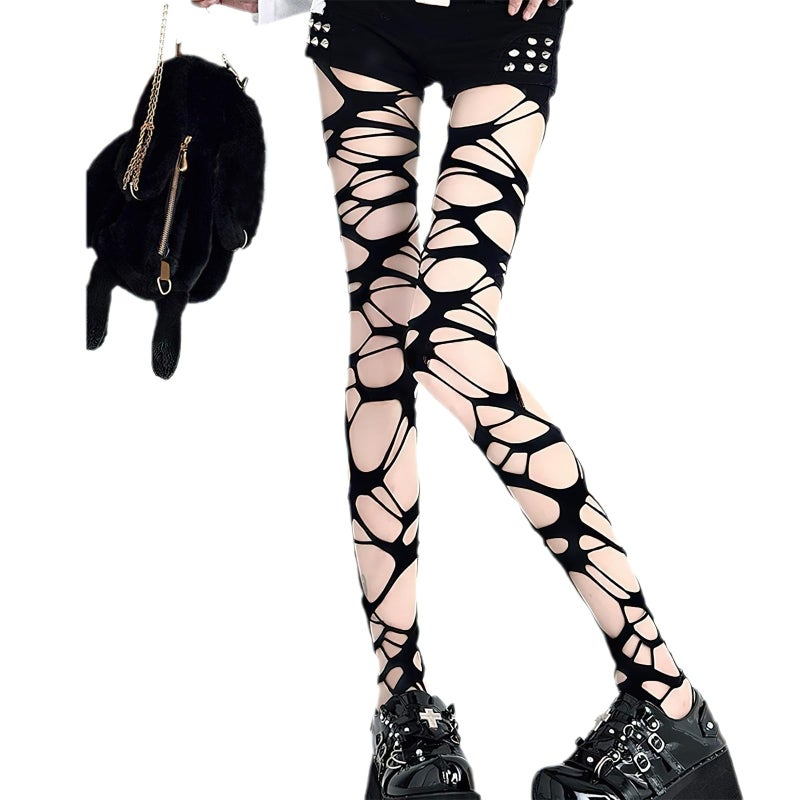 BASEMMAHER Women's Ripped Tights Fishnet Stocking Ragged Pantyhose Hosiery Gothic Punk Perforated Stocking Y2k Tights Stockings Clothing for Halloween Cosplay Party Accessories - Image 1