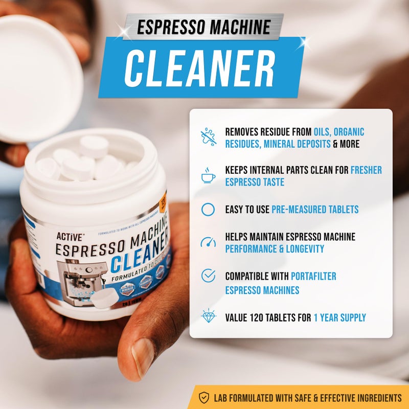 ACTIVE Espresso Machine Cleaning Tablets Descaling - 120 Tabs | Compatible with Breville Barista Express, Gaggia, Delonghi, Jura, Philips | Expresso Maker Backflush Oil Remover Solution Clean Tablet - Image 2
