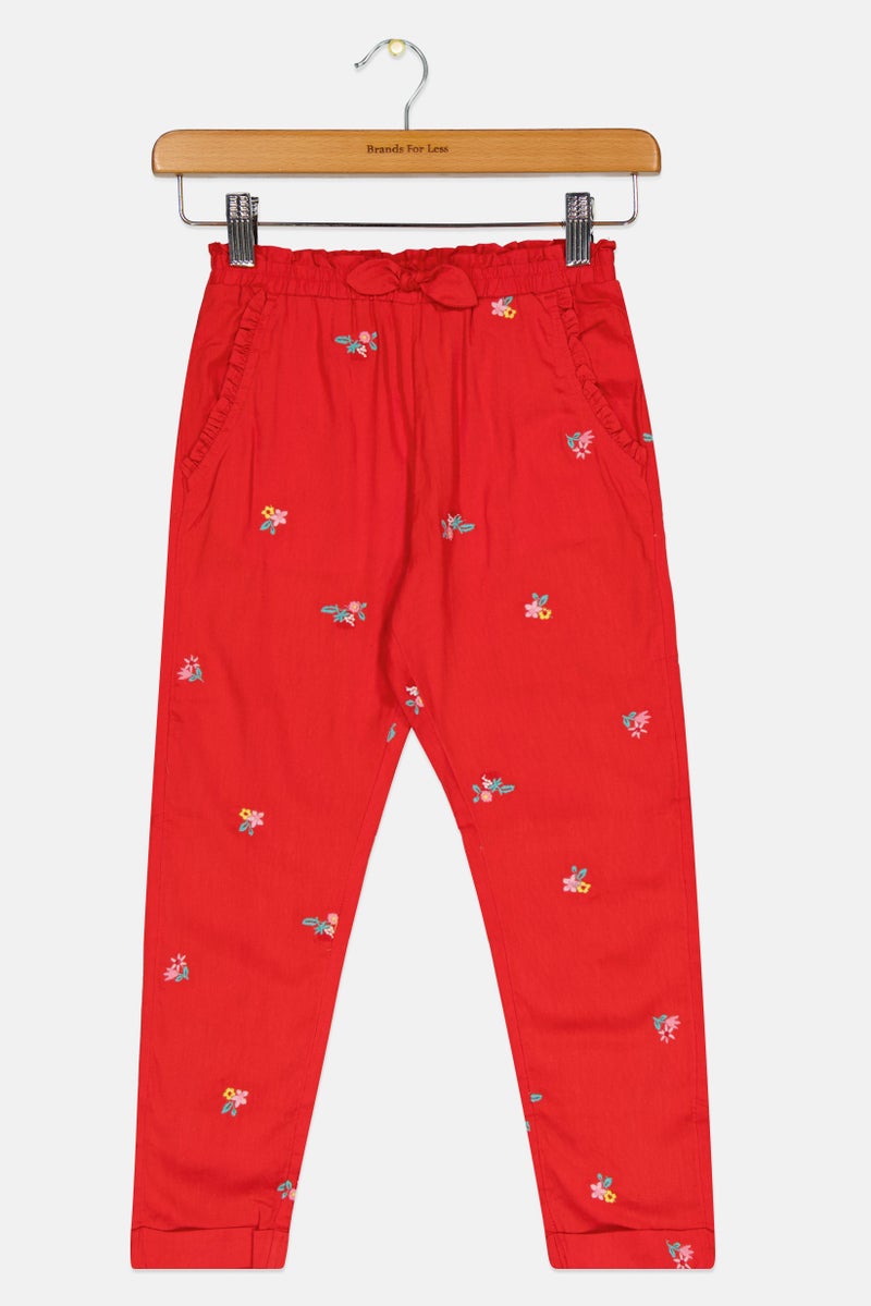 Hamleys Kids Girl Embroidered Pants, Red - Image 2