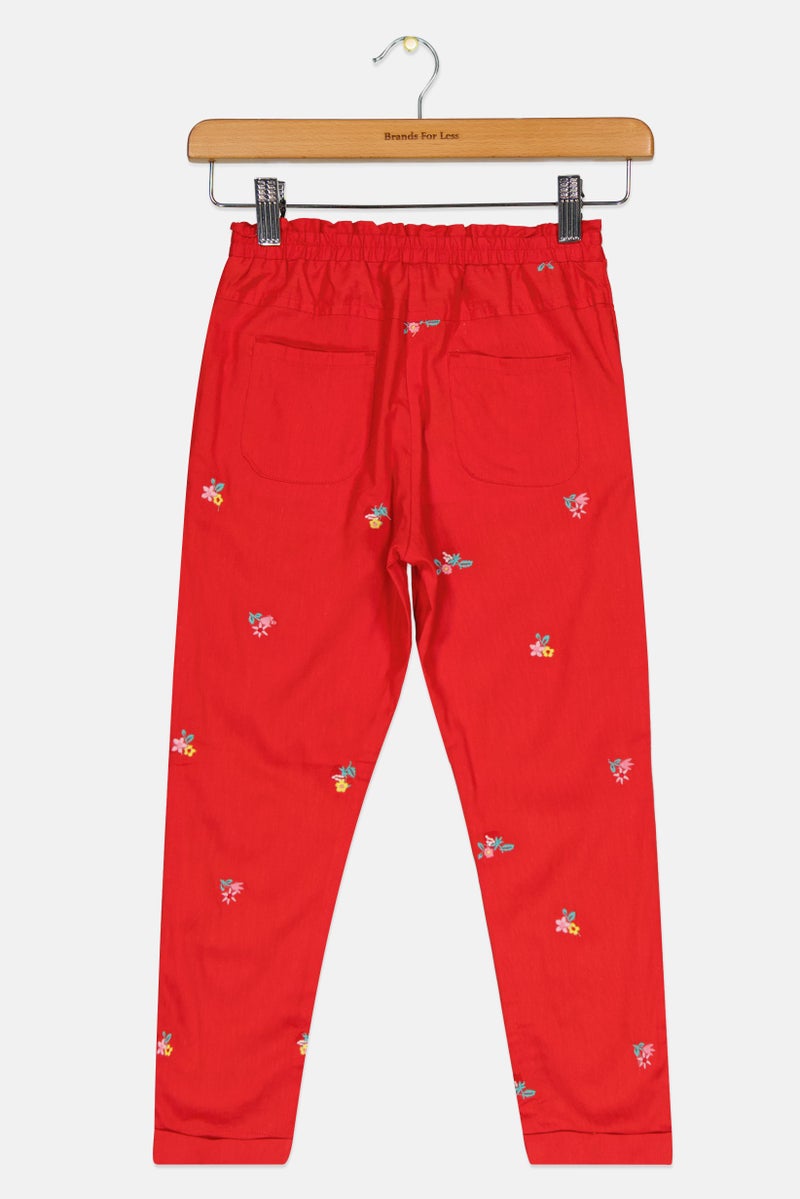 Hamleys Kids Girl Embroidered Pants, Red - Image 3