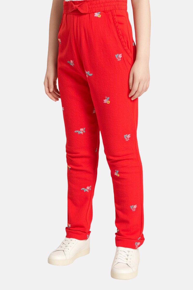 Hamleys Kids Girl Embroidered Pants, Red - Image 1