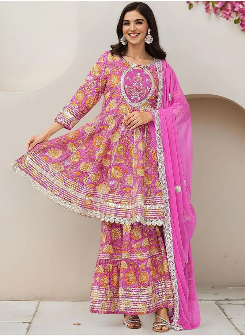 آي شين Women Pink Cotton Kurta Sets 3pcs sets