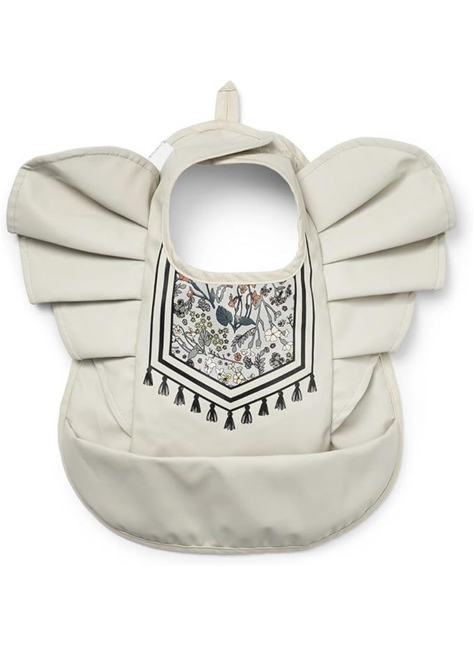 إي سي في في مريلة رضاعة للأطفال الرضع مقاومة للماء والفوضى بتصميم أجنحة لطيفة مع حامل للطعام، لون بيج - Image 1