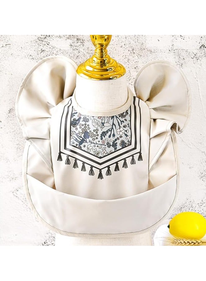 إي سي في في مريلة رضاعة للأطفال الرضع مقاومة للماء والفوضى بتصميم أجنحة لطيفة مع حامل للطعام، لون بيج - Image 2