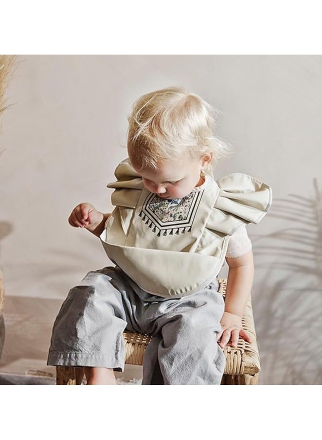 إي سي في في مريلة رضاعة للأطفال الرضع مقاومة للماء والفوضى بتصميم أجنحة لطيفة مع حامل للطعام، لون بيج - Image 3