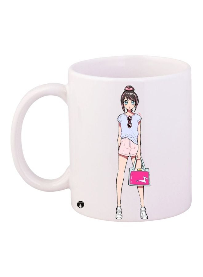 Anime Girl Printed Coffee Mug White/Pink/Blue 11ounce