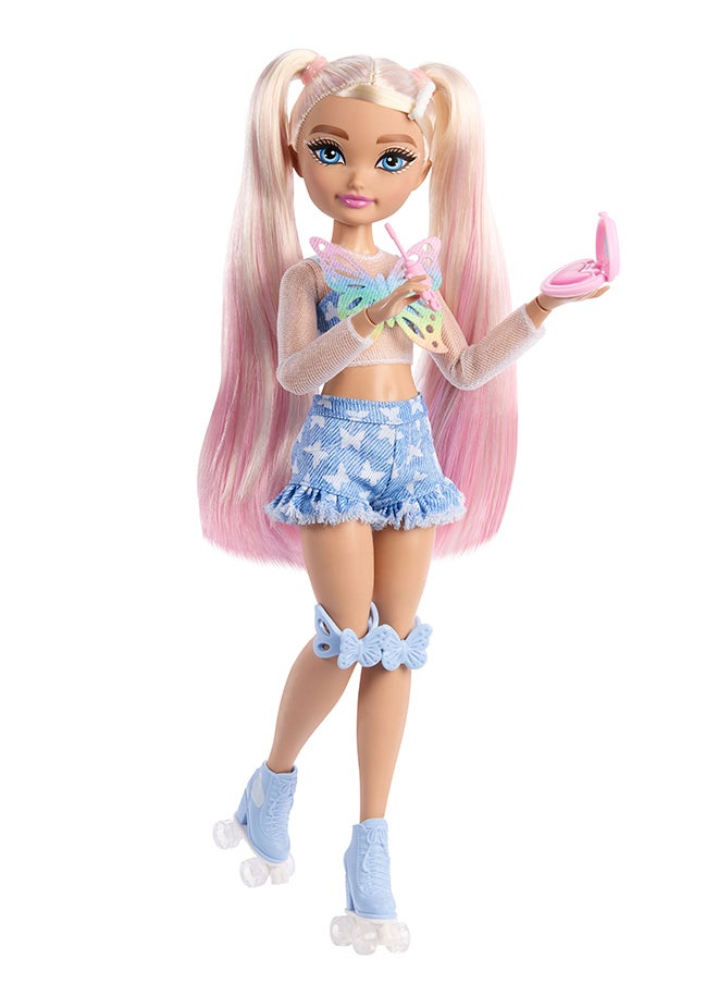 Barbie Dream Besties Doll and Accessories, Barbie “Malibu” Posable Roller Skating Fashion Doll with Blonde Hair, 9 Makeup Themed Pieces  - Image 3