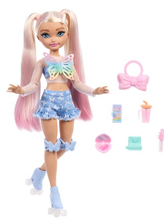 Dream Besties Doll and Accessories, Barbie “Malibu” Posable Roller Skating Fashion Doll with Blonde Hair, 9 Makeup Themed Pieces - view 4