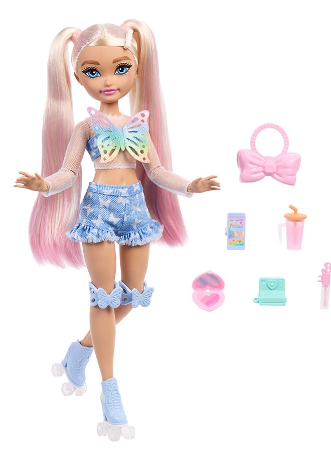 Barbie Dream Besties Doll and Accessories, Barbie “Malibu” Posable Roller Skating Fashion Doll with Blonde Hair, 9 Makeup Themed Pieces  - Image 4