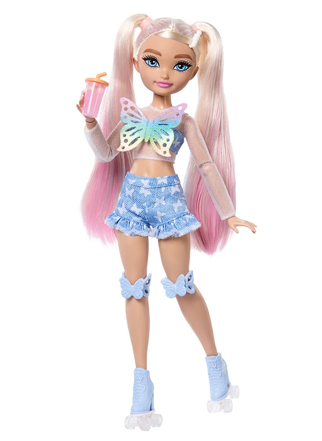 باربي Dream Besties Doll and Accessories, Barbie “Malibu” Posable Roller Skating Fashion Doll with Blonde Hair, 9 Makeup Themed Pieces