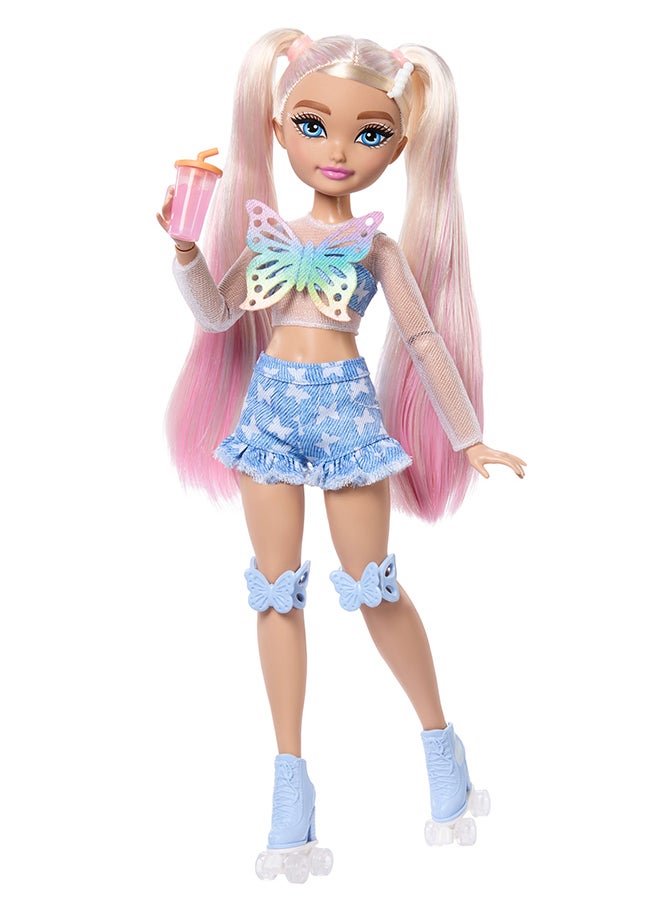 Barbie Dream Besties Doll and Accessories, Barbie “Malibu” Posable Roller Skating Fashion Doll with Blonde Hair, 9 Makeup Themed Pieces  - Image 1