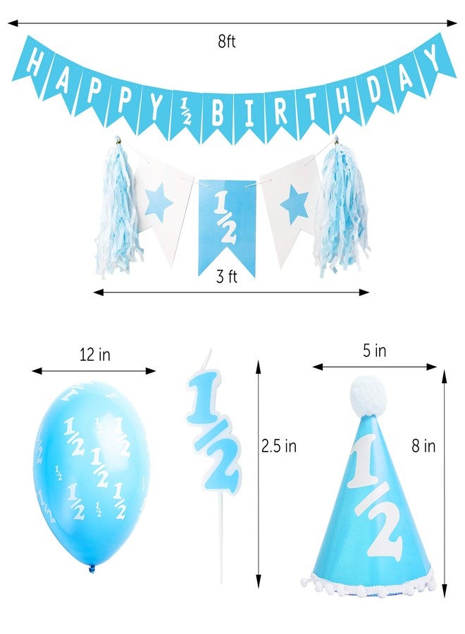 Over The Line Half Birthday Party Pack Decorations: Comes in Baby Blue or Ultra Pink (1/2 Candle, 1/2 Balloons, 1/2 Hat and 1/2 Banners) (Blue) - Image 2