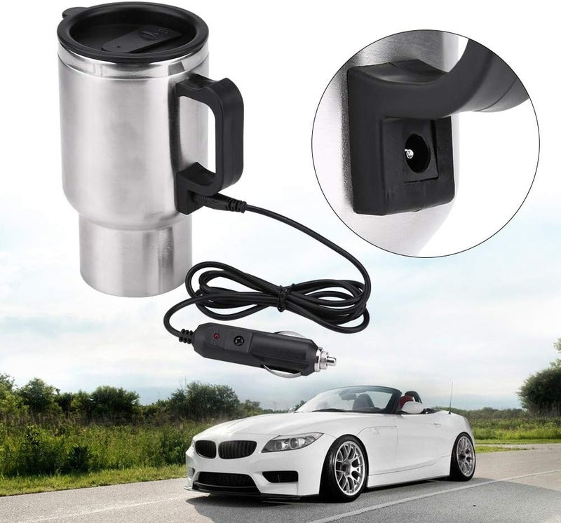 Ejoyous Electric Car Kettle, 16 Oz Stainless Steel Heated Travel Mug Water Boiler Portable in-car Heating Cup Coffee Tea Warmer Cup Thermoses Powered by 12V Cigarette Lighter Plug, 450ML - Image 2