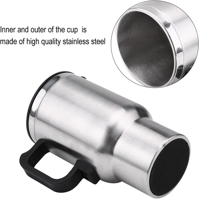 Ejoyous Electric Car Kettle, 16 Oz Stainless Steel Heated Travel Mug Water Boiler Portable in-car Heating Cup Coffee Tea Warmer Cup Thermoses Powered by 12V Cigarette Lighter Plug, 450ML - Image 4